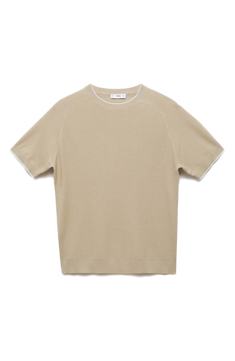 MANGO Short Sleeve Piqué Knit Sweater, Alternate, color, Beige