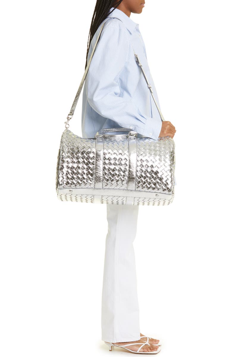 Bottega Veneta Medium Intrecciato Metallic Leather Duffle Bag, Alternate, color,