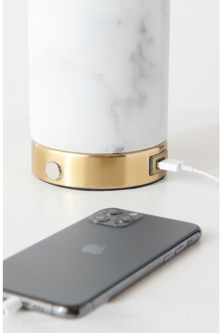 Aspen 14.5" Frosted Glass Orb and Marble LED Table Lamp with USB Charging Port and 3-Way Dimmer, Alternate, color, Natural Stone White