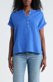 Caslon® Cotton Gauze Henley Top