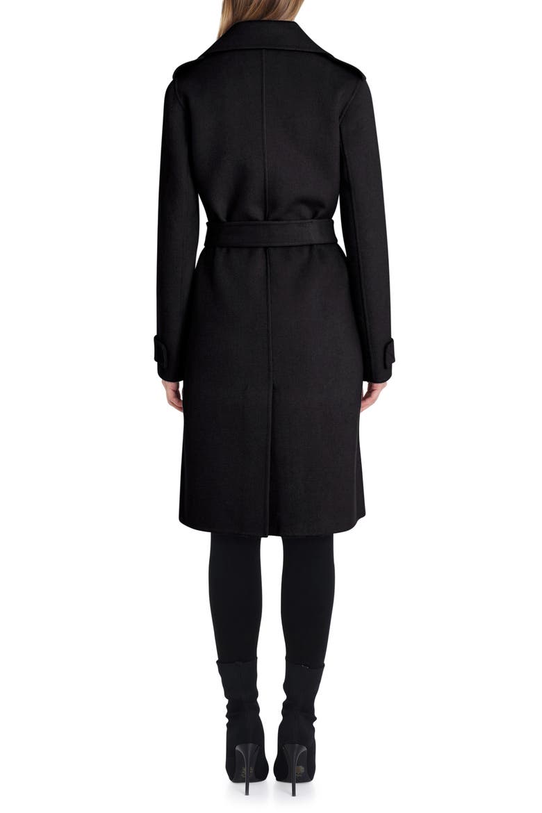Badgley Mischka Double Face Wool Blend Wrap Front Coat, Alternate, color, BLACK