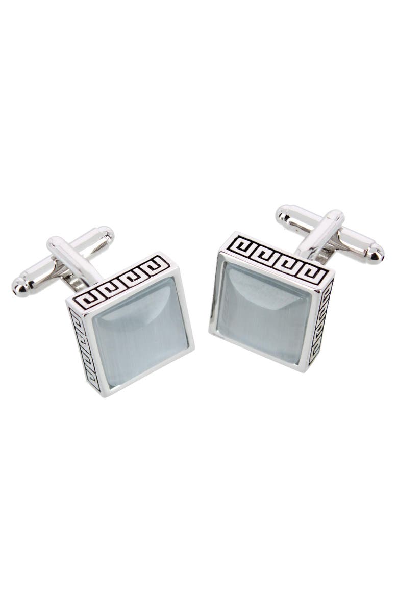 Langford Square Opal Stone Filigree Edged Cufflinks, Main, color, White