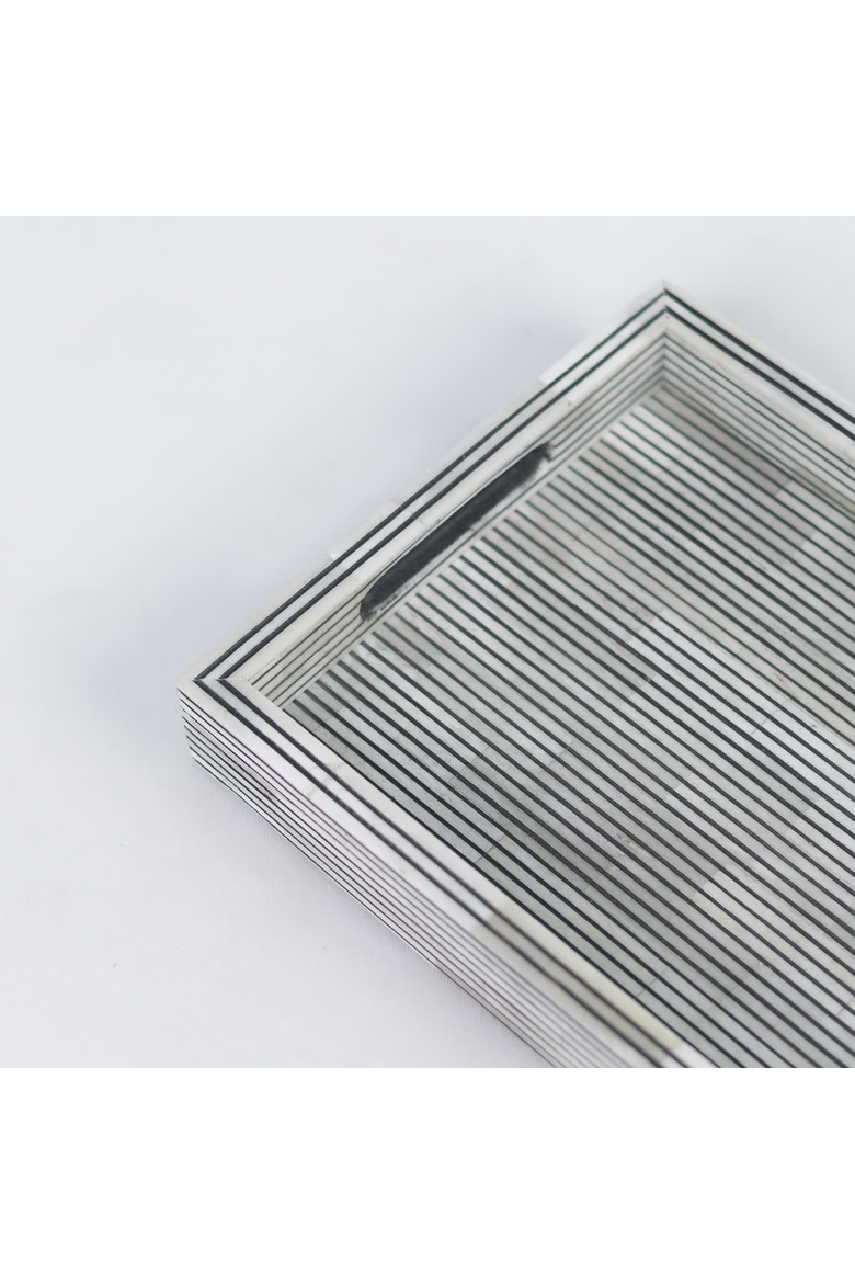 Pinstripe Inlay Tray & Coasters Gift Box Set, Alternate, color, Black/Grey Pinstripe