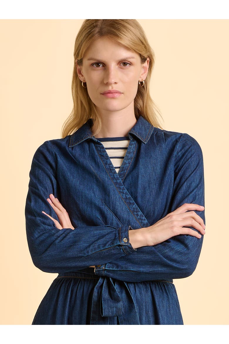 Fern Long Sleeve V-Neck Shirt Midi Dress, Alternate, color, Blue