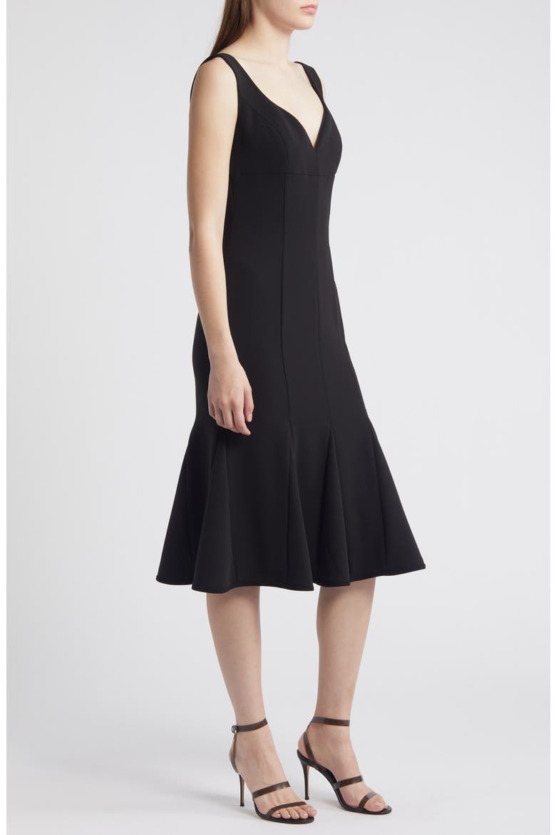 Ashlyn Godet Cocktail Midi Dress, Alternate, color, BLACK