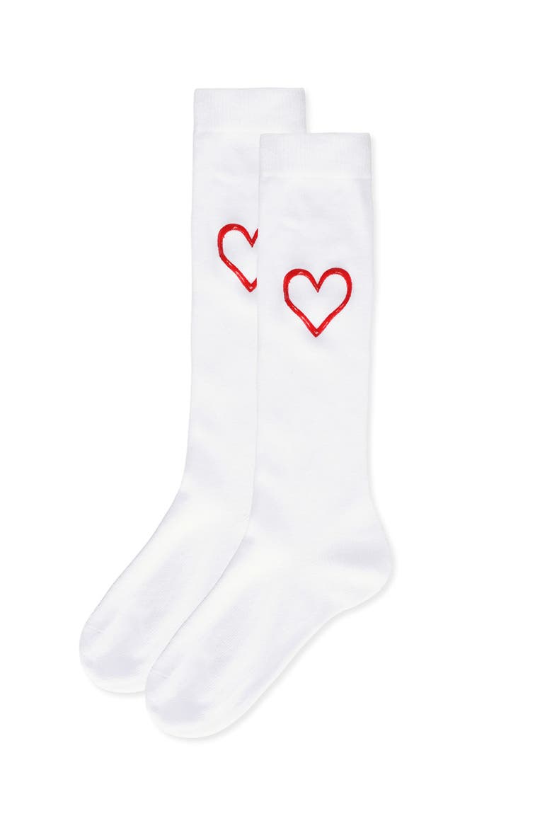 Puff Paint Heart Knee High Socks, Alternate, color, White
