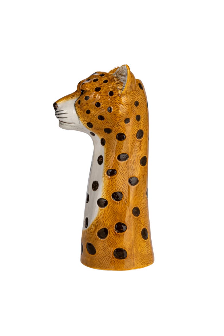 Hand-Painted Decorative Stoneware Cheetah Vase, Alternate, color, Orange