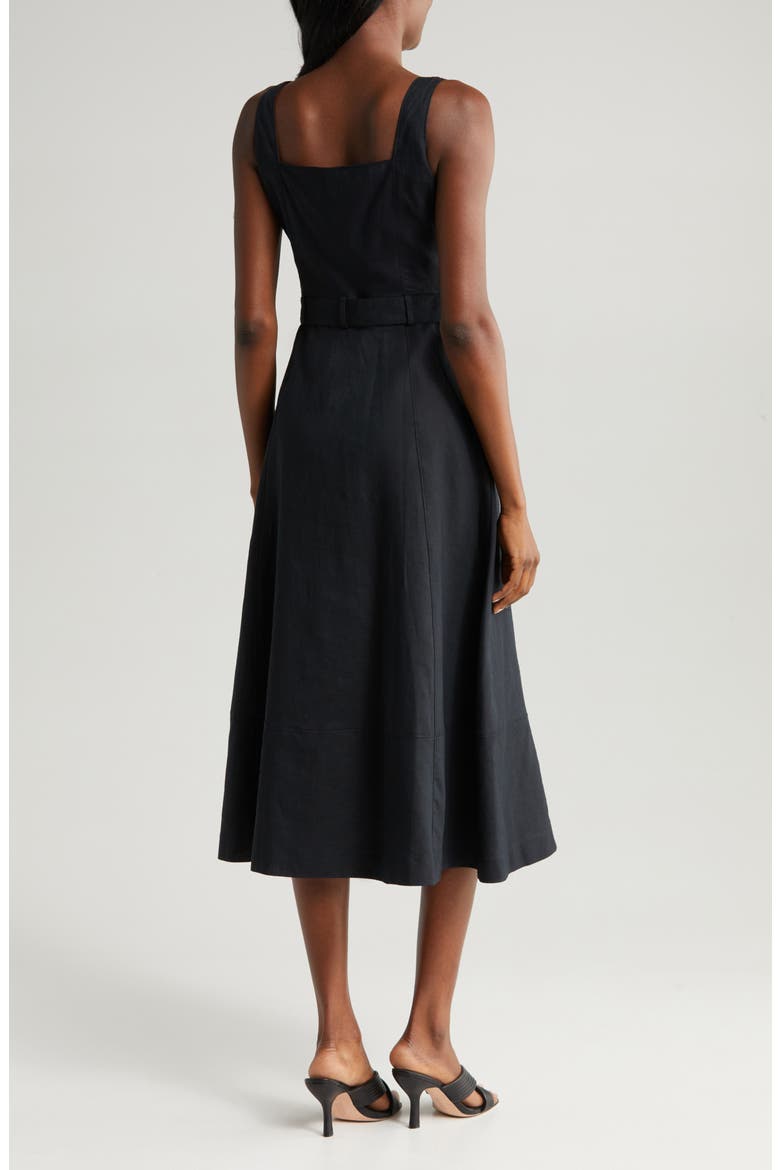 Arienne Belted Sleeveless Linen Blend Midi Dress, Alternate, color, BLACK