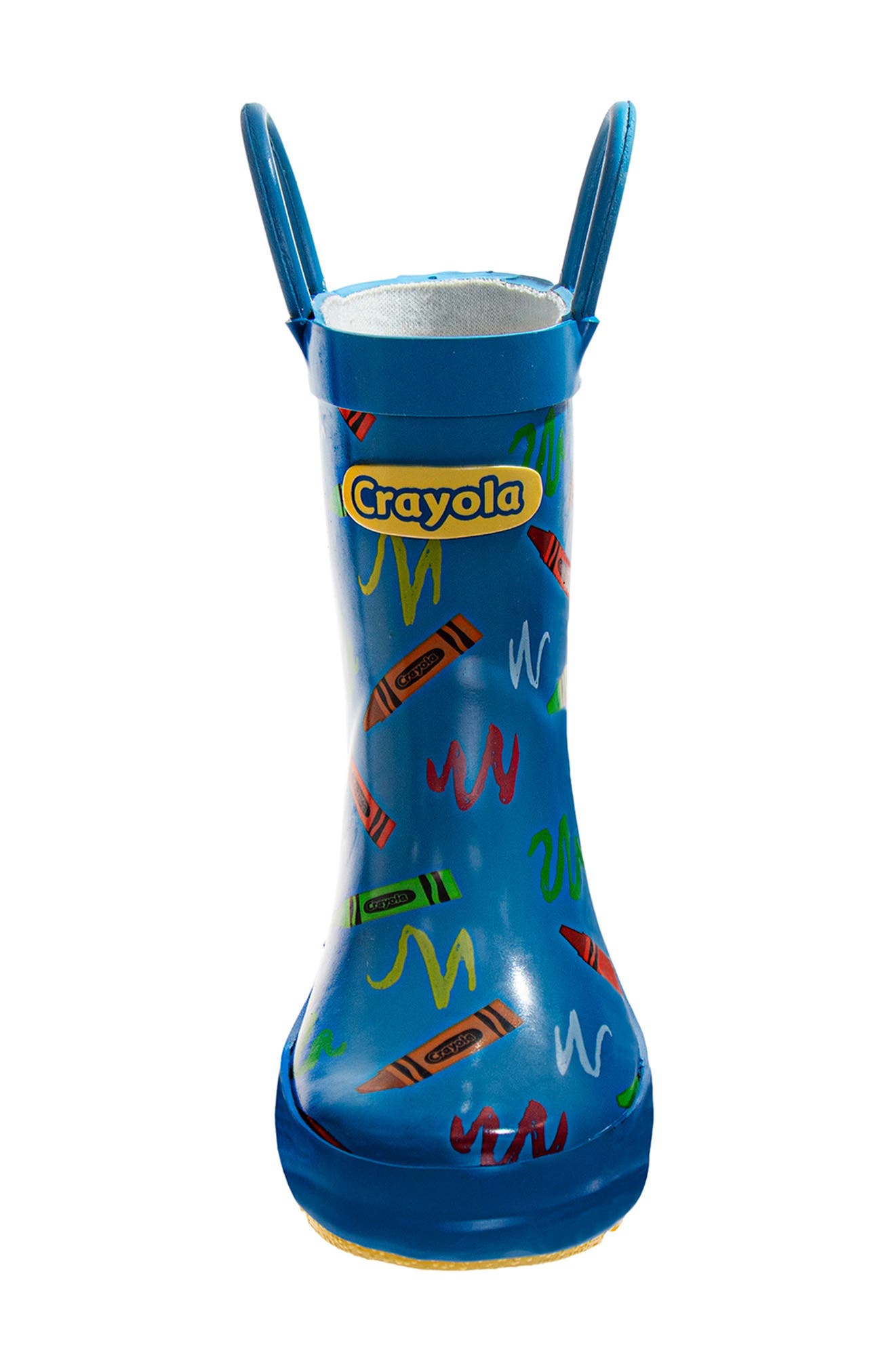 Kids' Crayon Print Rain Boot, Alternate, color, BLUE