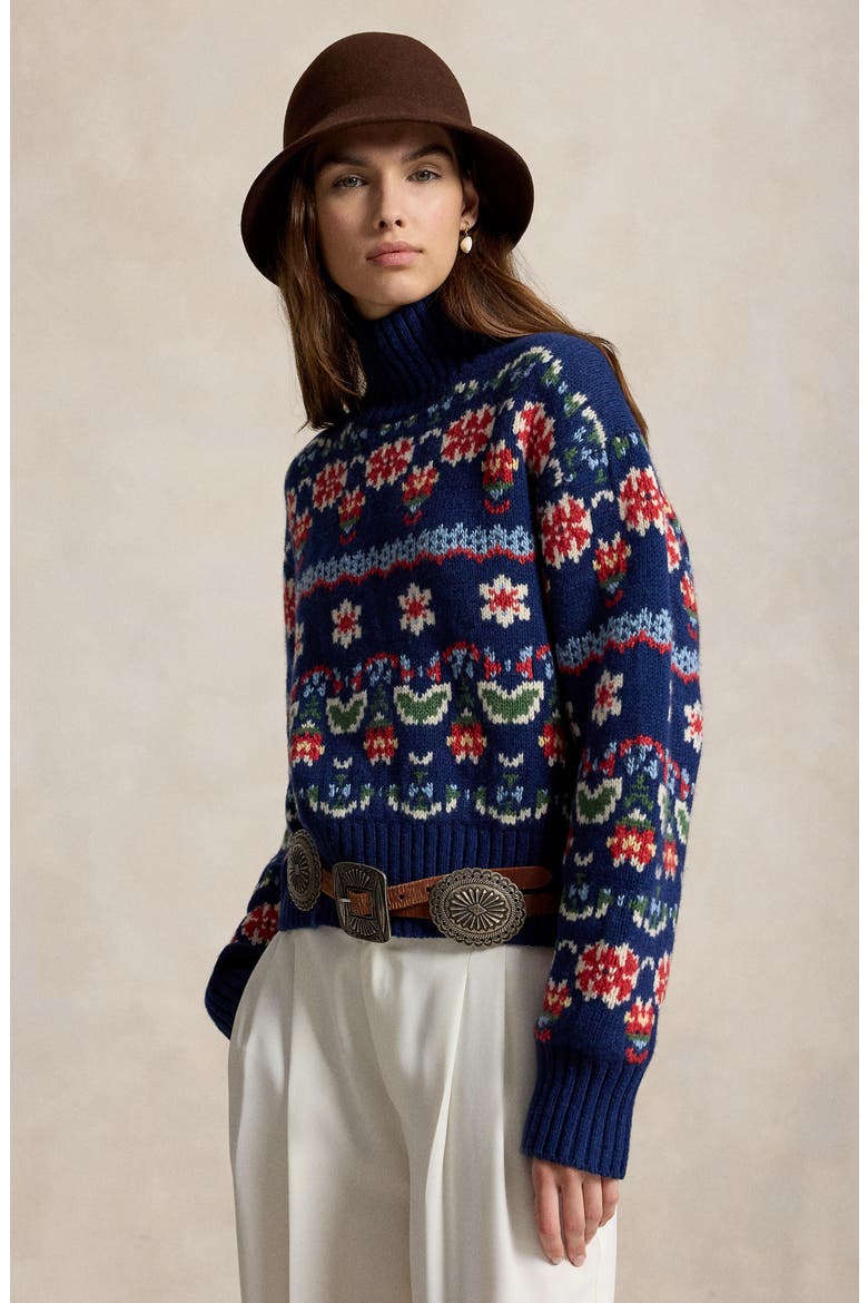 Fair Isle Mock Neck Sweater, Alternate, color, BLUE MU