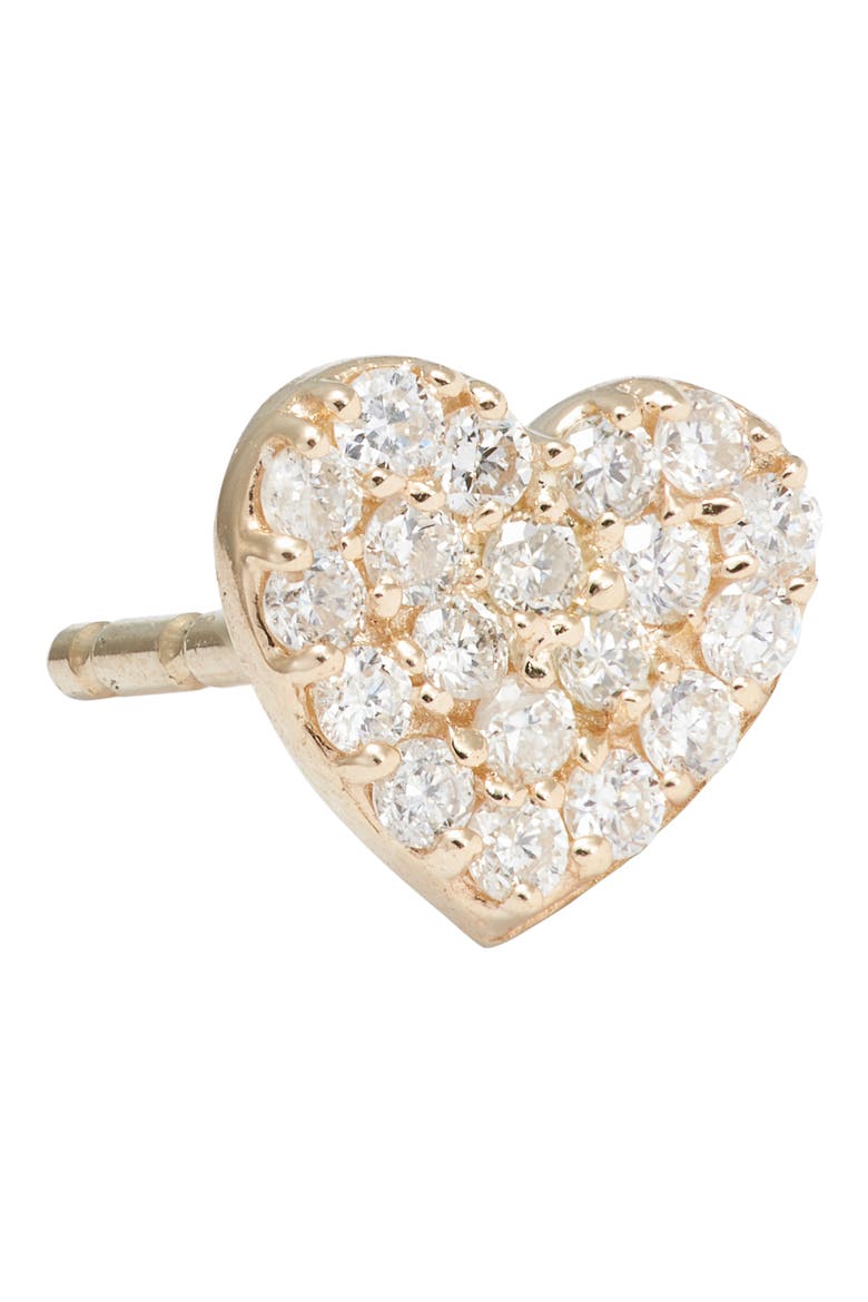 Pavé Diamond Single Heart Stud Earring, Alternate, color, GOLD/ DIAMOND