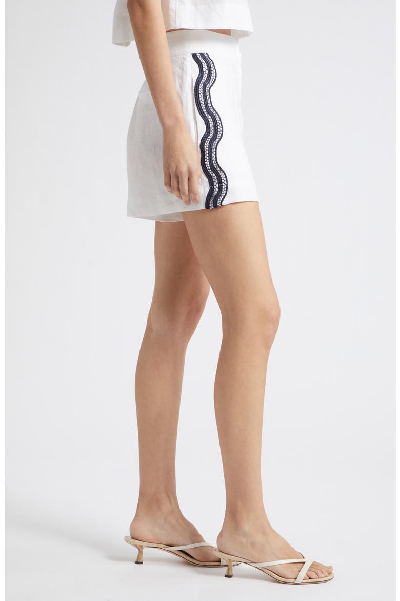 Felicity Lace Trim Linen Camisole, Alternate, color, IVORY/ NAVY