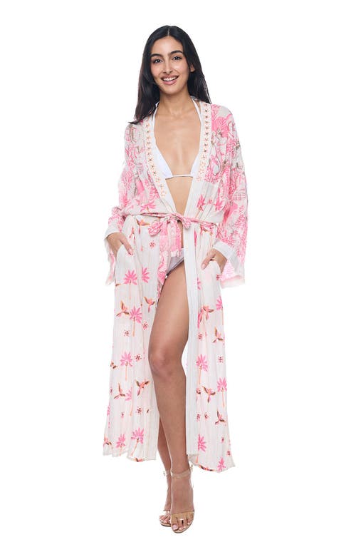 Ranee's Ranees Printed Long Sleeve Duster In Pink