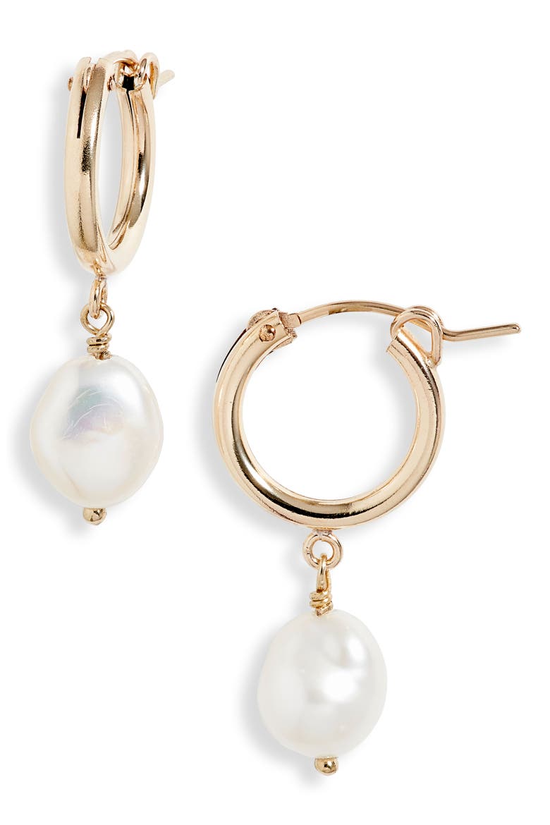 Adelle Keshi Pearl Hoop Earrings, Main, color, GOLD