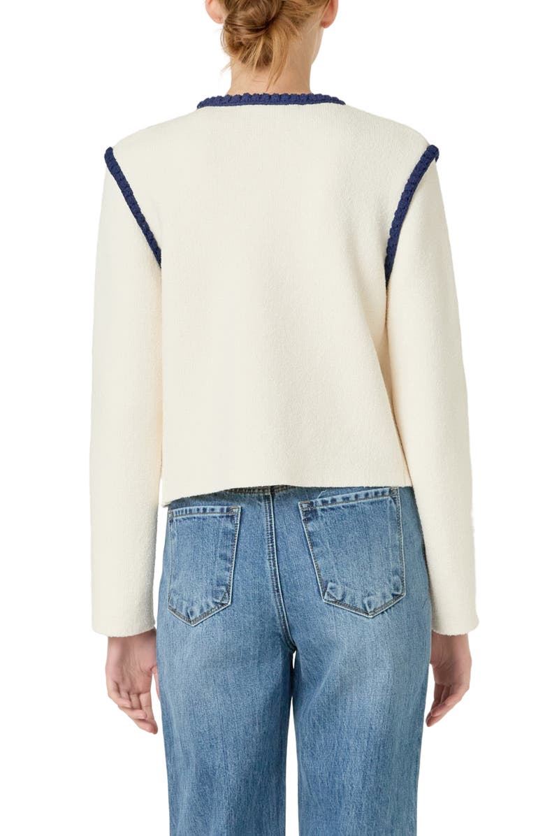 Endless Rose Braided Trim Knit Jacket, Alternate, color, Cream/ Black