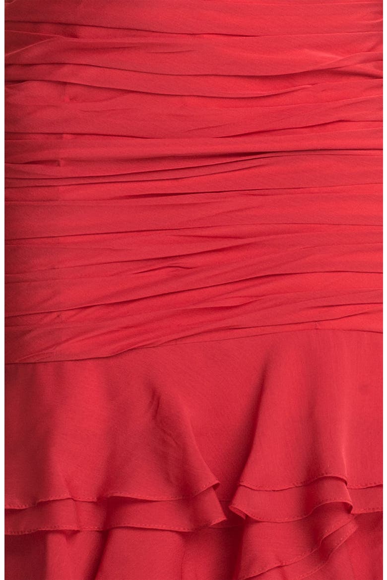 Ruched & Tiered Strapless Chiffon Gown, Alternate, color, SCARLET