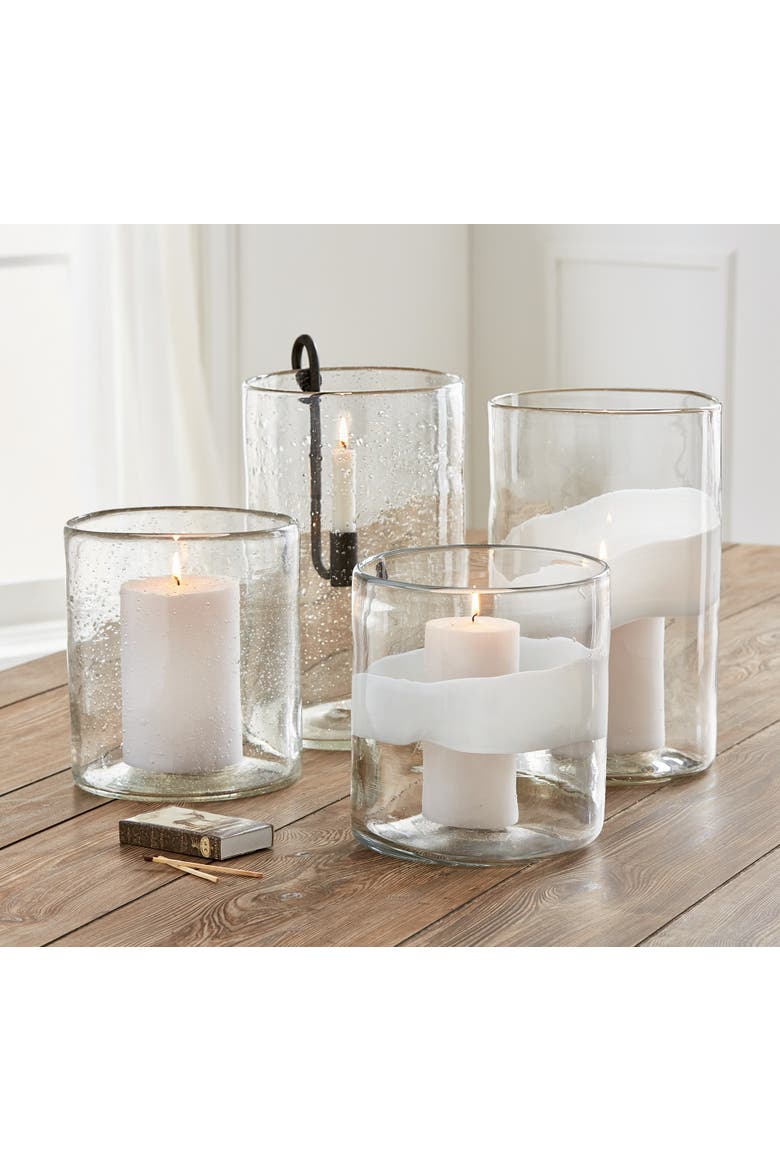 Headlands Hurricane Large Clear Glass Vase with Candle Holder, Alternate, color, White