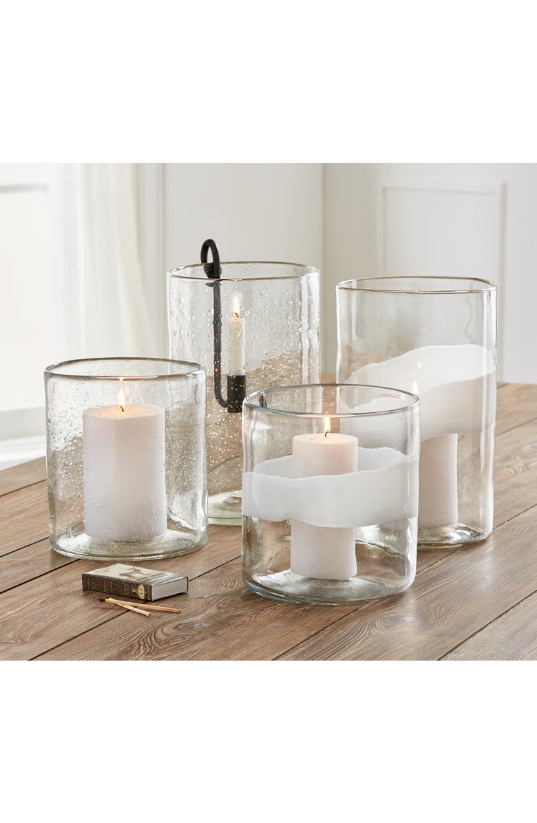 tag Headlands Hurricane Large Clear Glass Vase with Candle Holder, Alternate, color, White