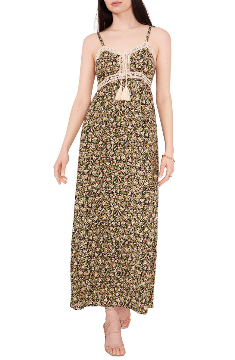 1.STATE Crochet Tassel Trim Sleeveless Maxi Dress, Main, color, 