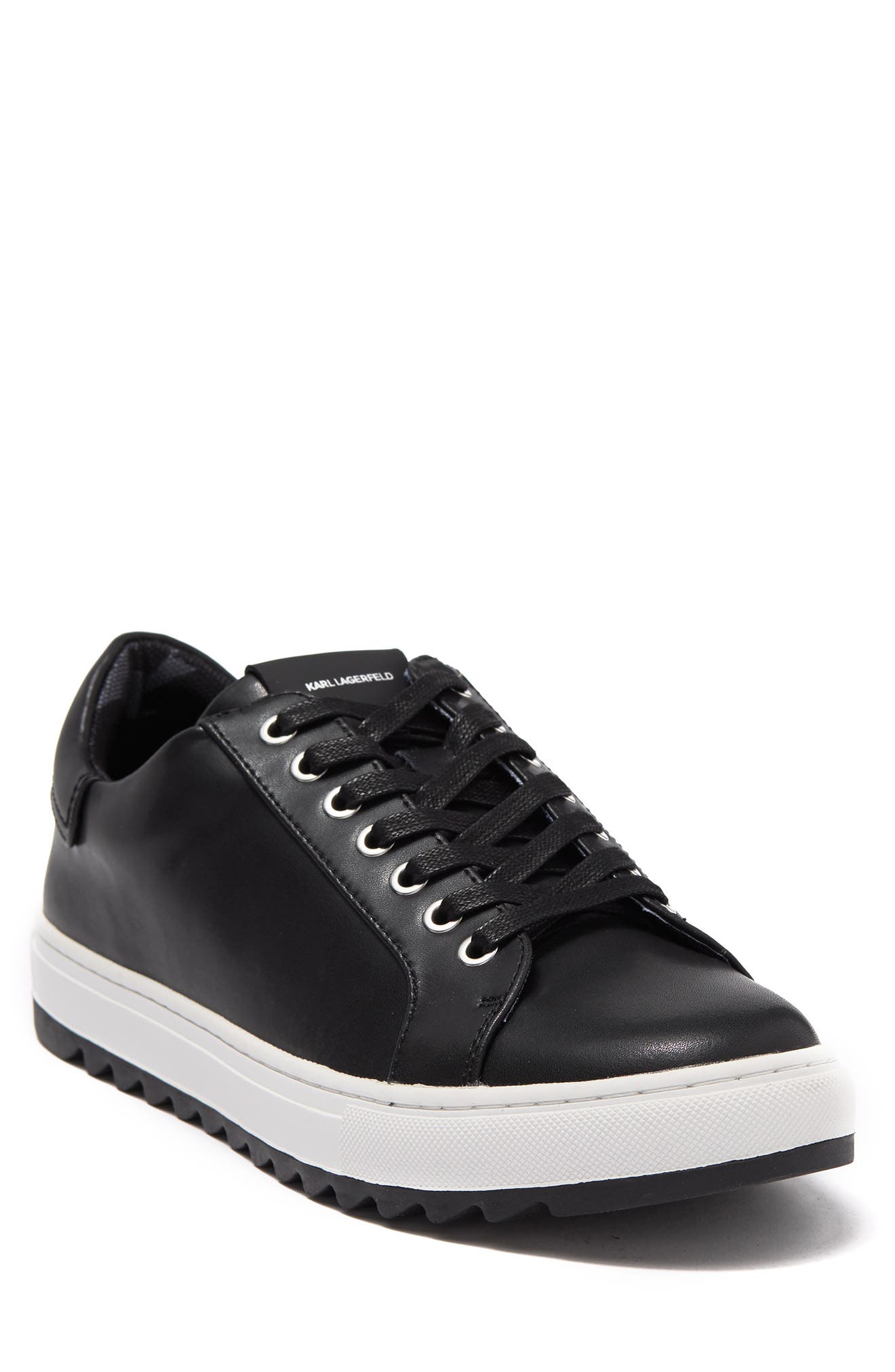 KARL LAGERFELD PARIS Leather Low Top Sneaker, Main, color, Black