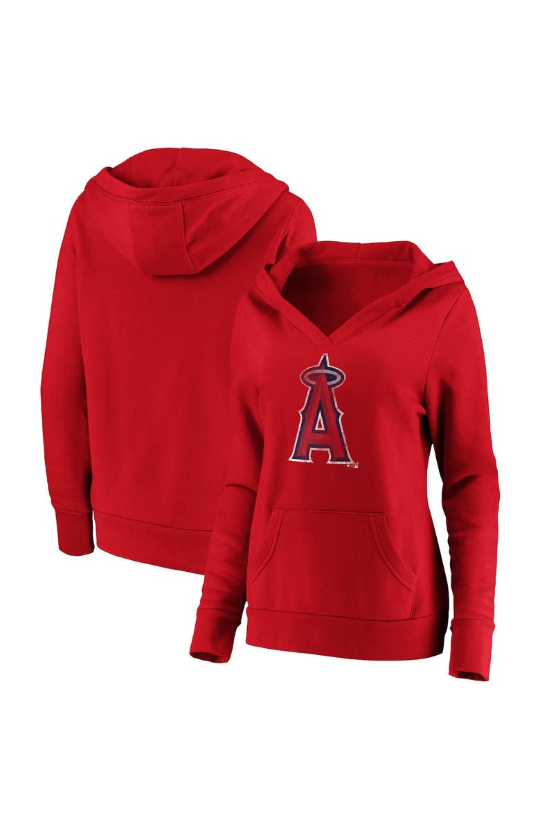 FANATICS Women's Fanatics Branded Red Los Angeles Angels Core Team Crossover V-Neck Pullover Hoodie, Alternate, color, 