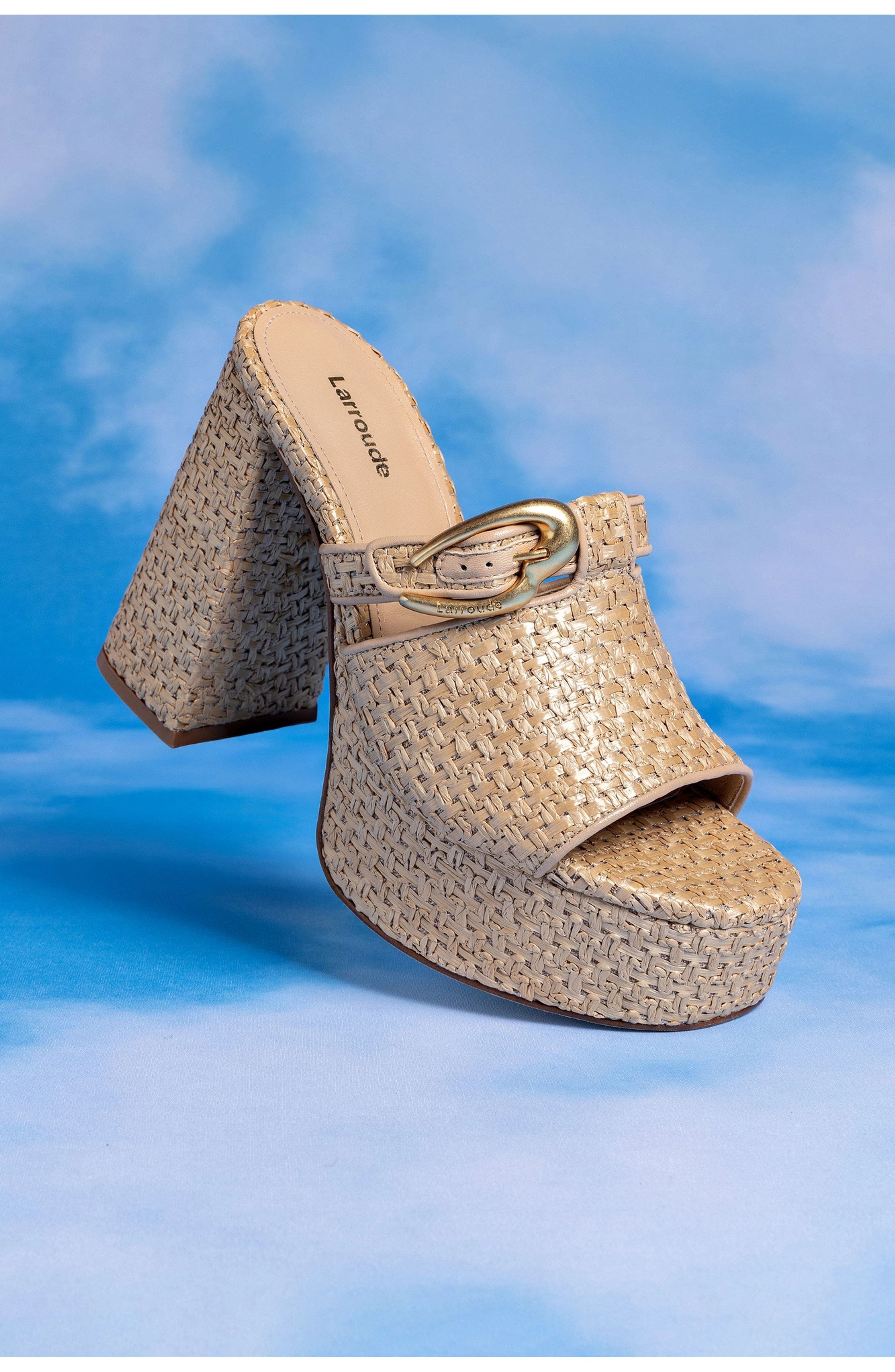 Larroudé Dolly Verona Mule In Natural Raffia, Alternate, color, Beige