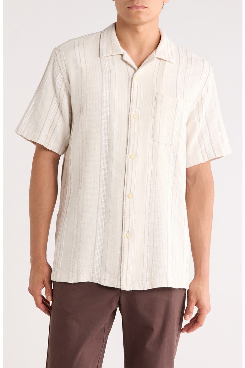 Milano Textured Stripe Cotton Camp Shirt, Main, color, CHINCHILLA