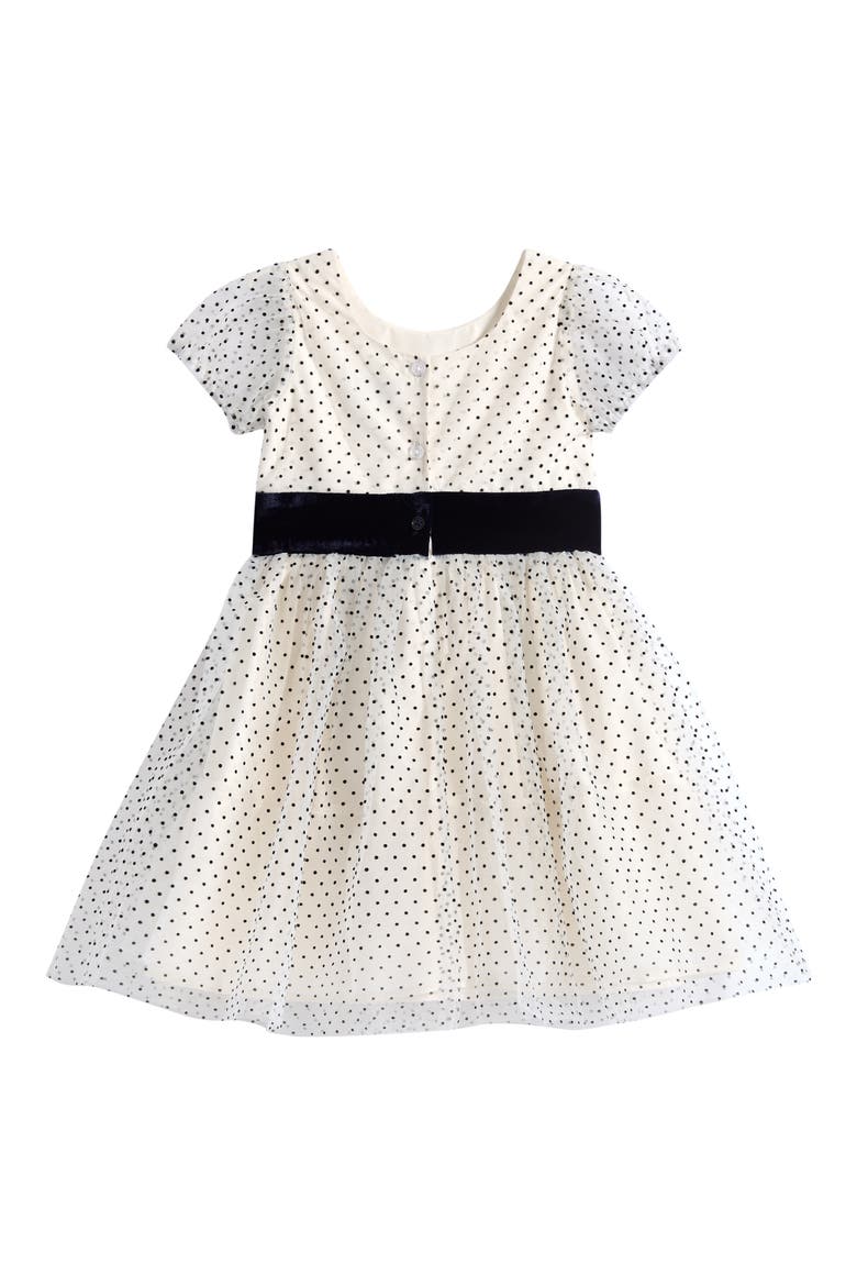 Kids' Flocked Dot Puff Sleeve Dress, Alternate, color, IVORY