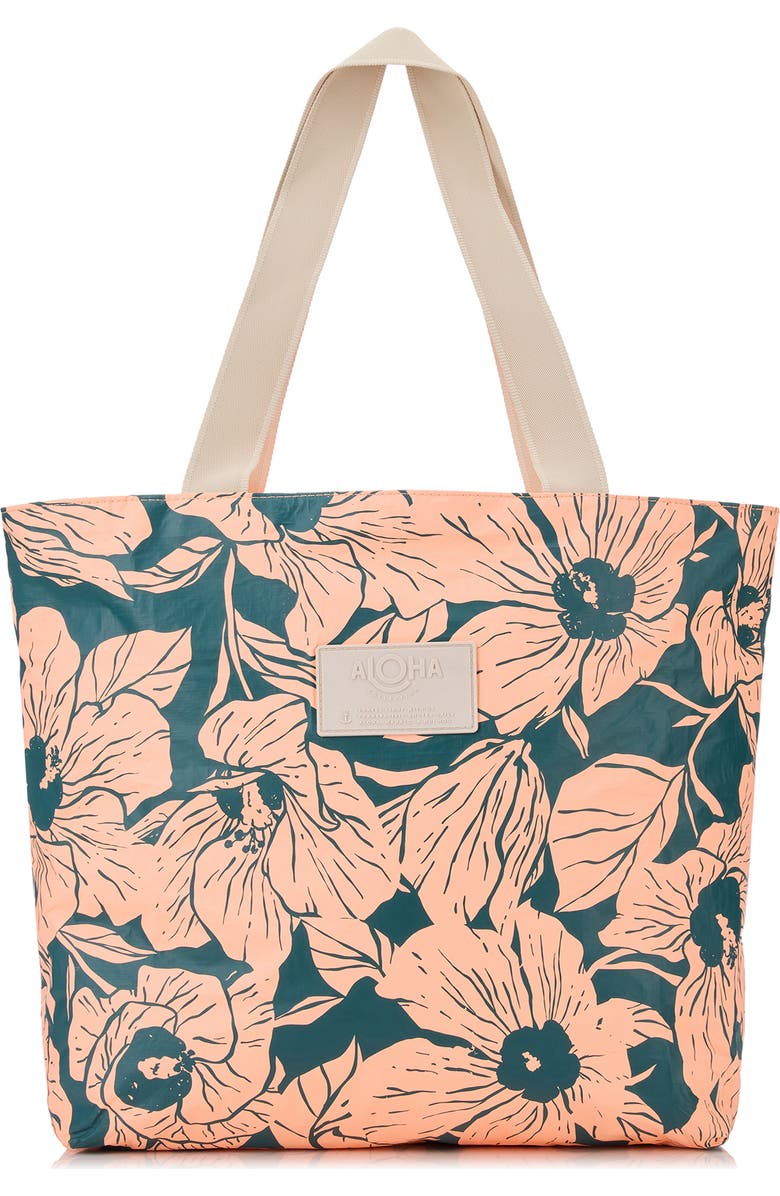 Aloha Collection Day Tripper Flor Del Mar Water Resistant Tyvek<sup>®</sup> Tote, Main, color, Dark Teal/ Peachy