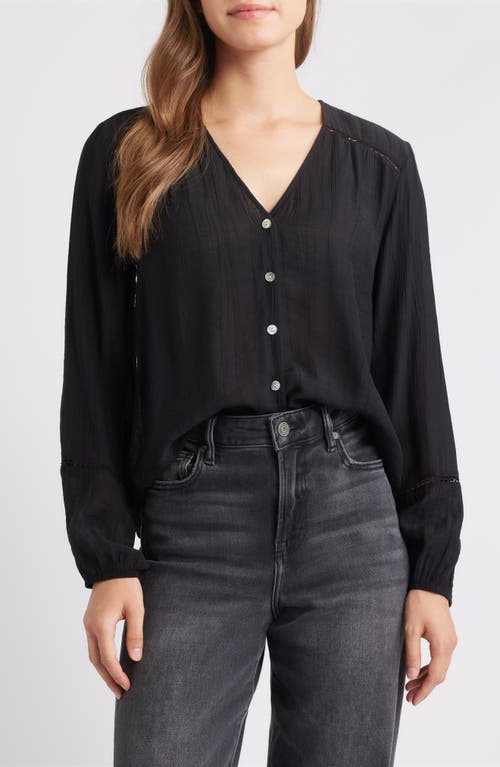 Cloth & Stone Ladder Stitch Front Button Top In Black