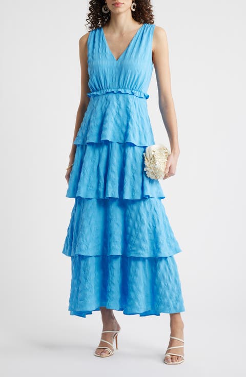 Tiered Ruffle Seersucker Maxi Dress (Plus)
