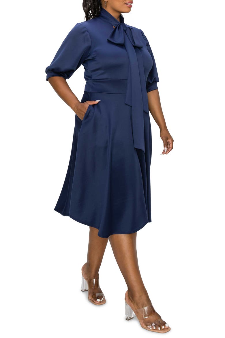Carina Donna Fit & Flare Midi Dress, Alternate, color, NAVY