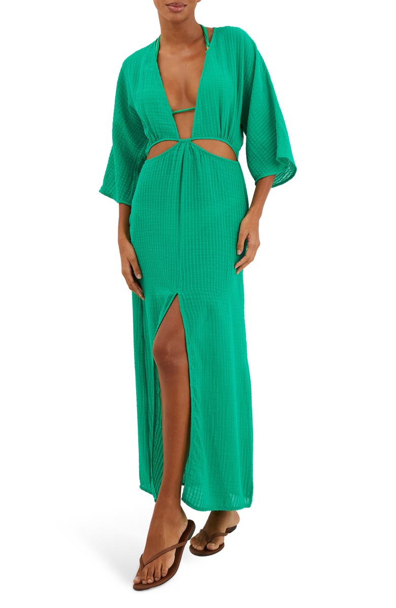 ViX Paula Hermanny Allie Cutout Cotton Cover-Up Maxi Dress, Main, color, 