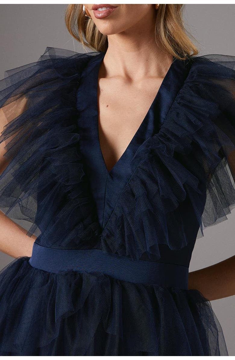 Coast Mesh V-Neck Halter Tiered Maxi Dress, Alternate, color, Navy