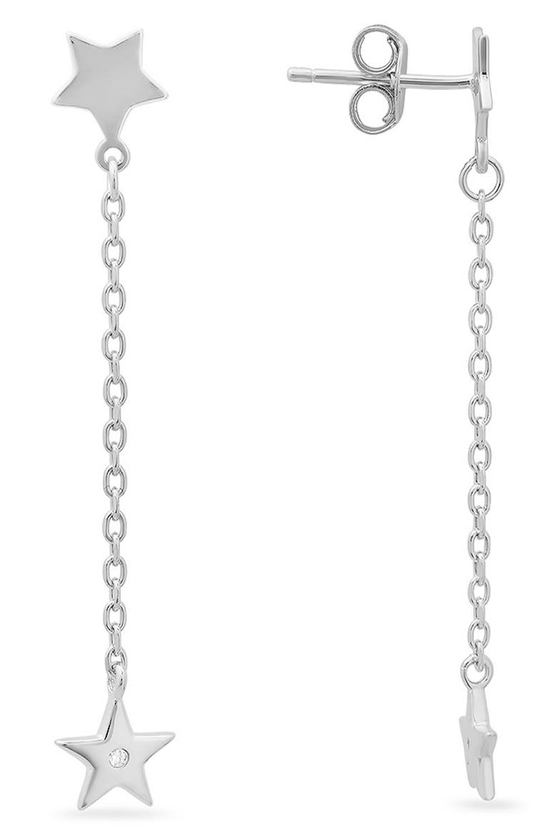 Sterling Silver CZ Star Dangle Linear Drop Earrings, Main, color, SILVER