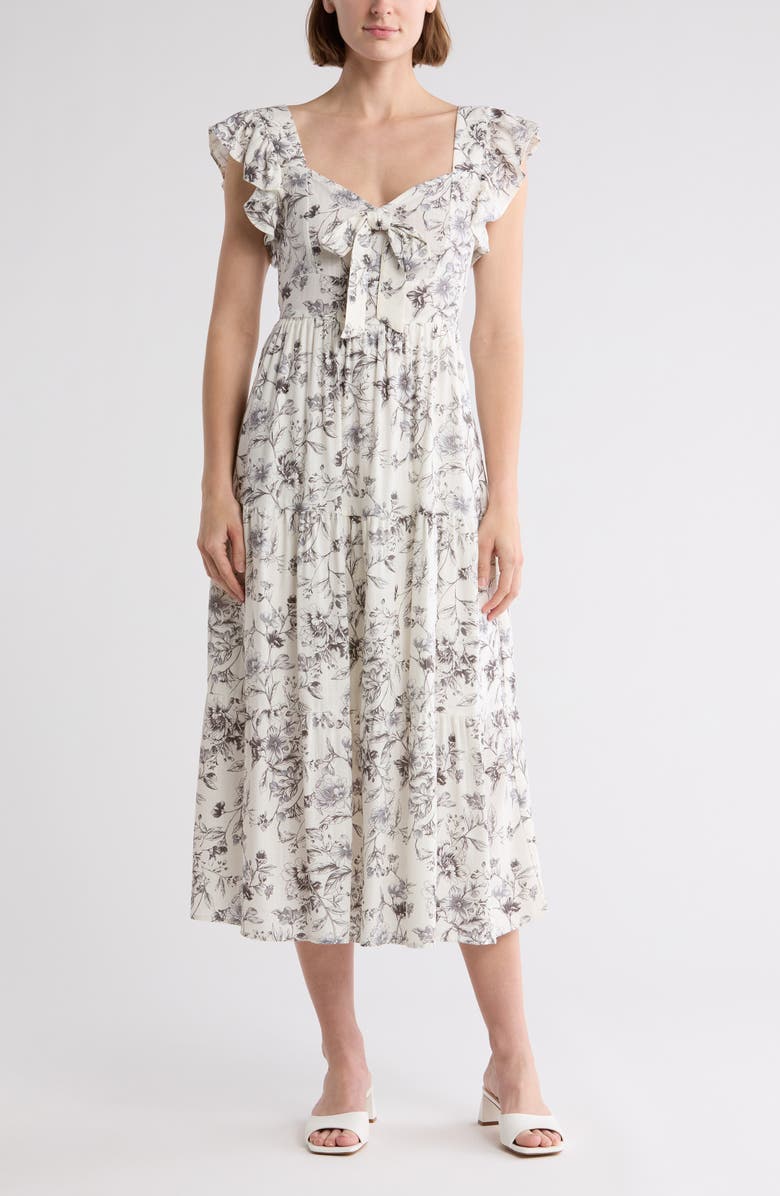 AUGUST SKY Smocked Bow Detail Midi Dress, Main, color, 