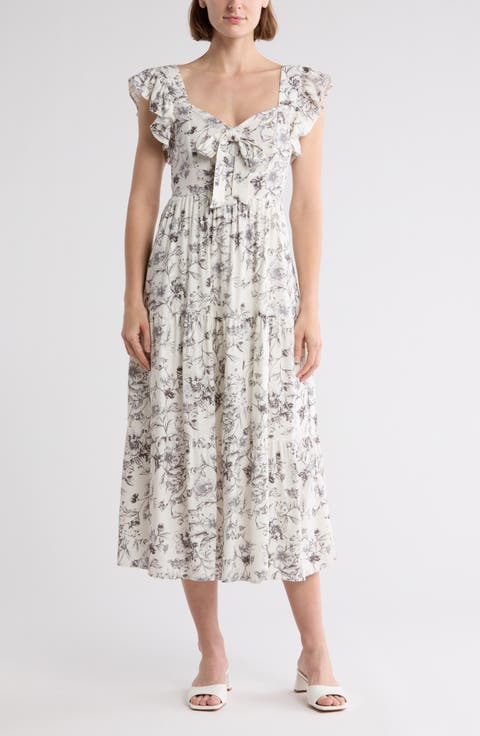 Smocked Bow Detail Midi Dress