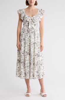 AUGUST SKY Smocked Bow Detail Midi Dress