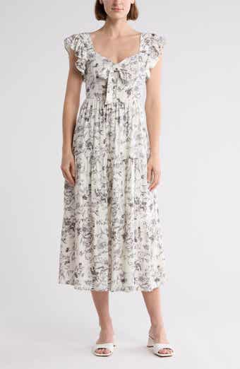 Smocked Bow Detail Midi Dress