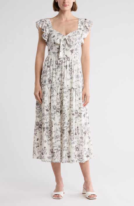 Smocked Bow Detail Midi Dress