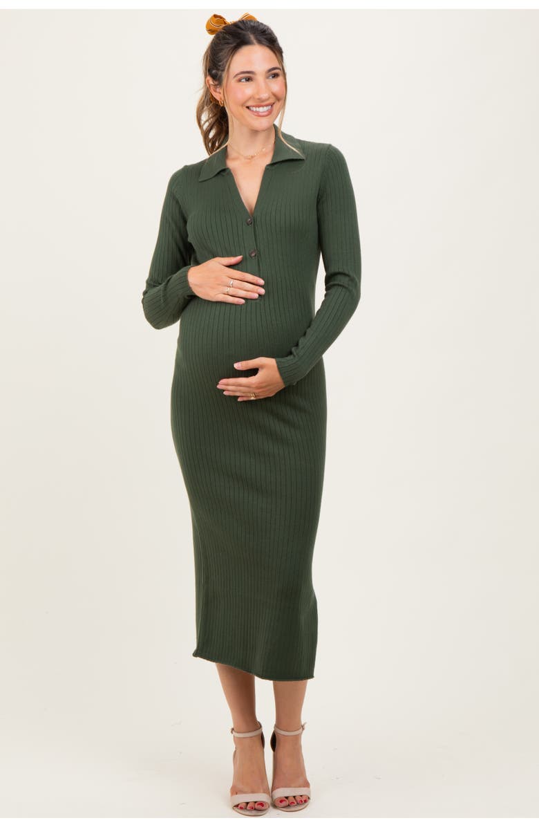 PinkBlush Ribbed Knit Maternity Polo Dress, Main, color, 