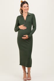 PinkBlush Ribbed Knit Maternity Polo Dress