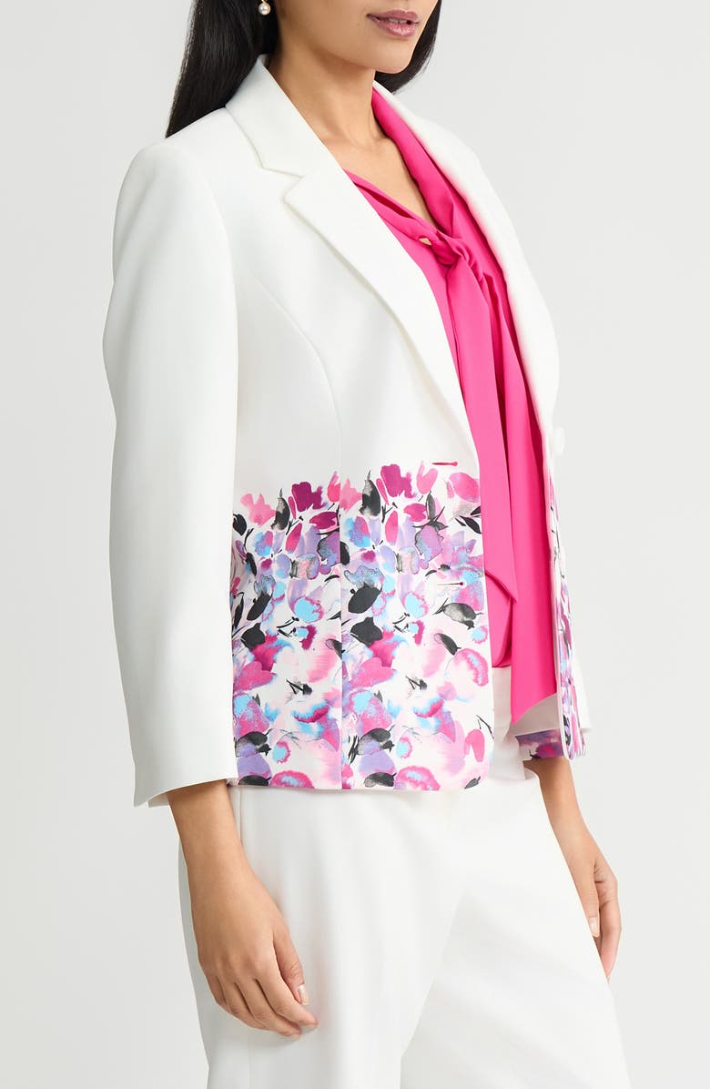 KASPER Floral Print Two-Button Jacket, Alternate, color, Lily White Multi