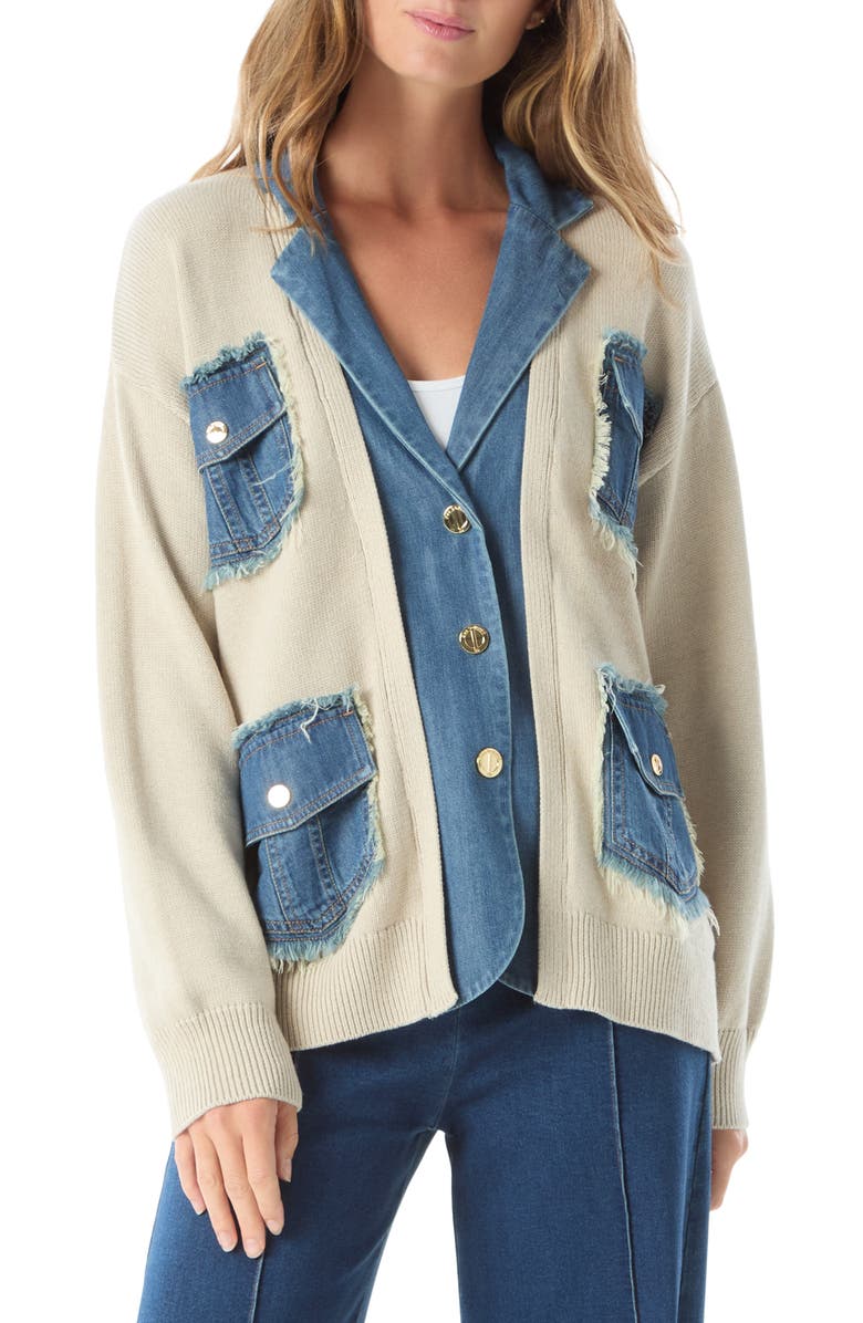 DO by Dee Ocleppo Clio Denim Detail Cotton Blend Sweater, Main, color, Frozen Dew