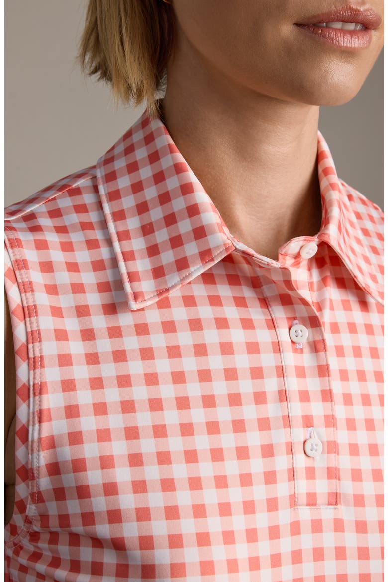 Court Gingham Sleeveless Polo, Alternate, color, CORAL GINGHAM