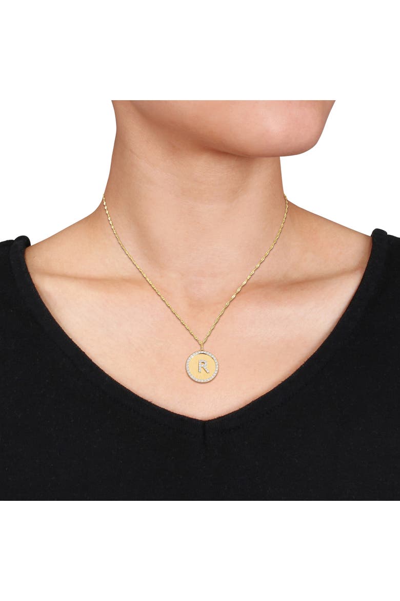Lab-Grown Diamond Initial "R" Halo Necklace 14k, Alternate, color, Yellow Gold