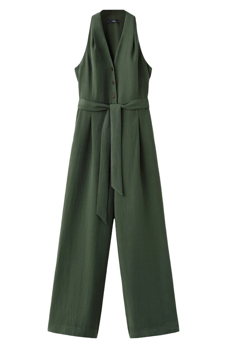 MANGO Halter Neck Belted Jumpsuit, Alternate, color, Khaki Green