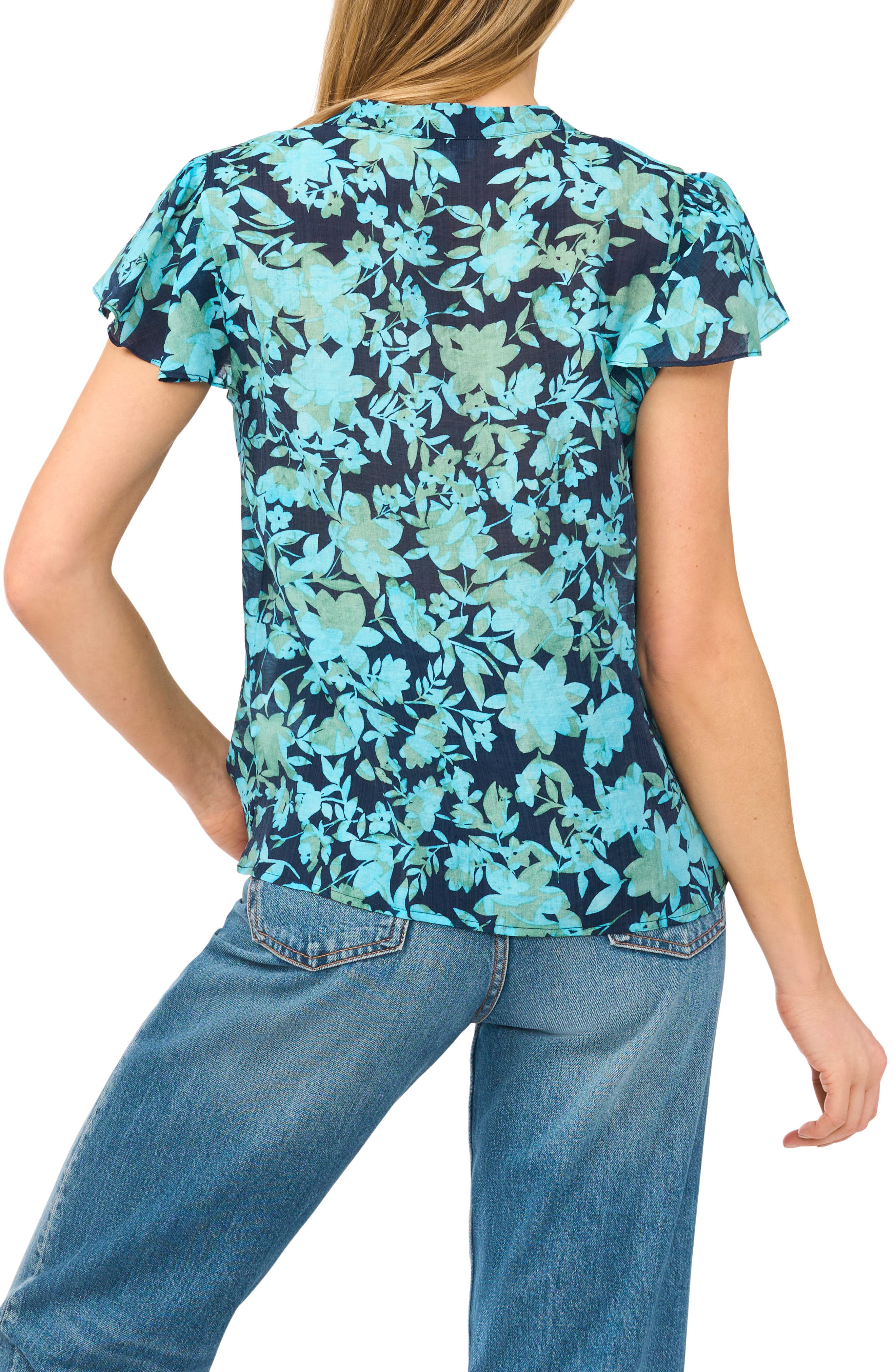 Floral Flutter Sleeve Top - image 2