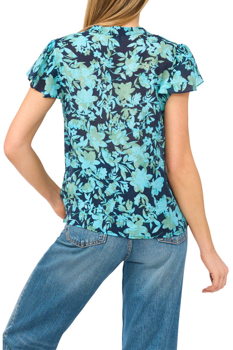 Floral Flutter Sleeve Top, Alternate, color, CLASSIC NAVY