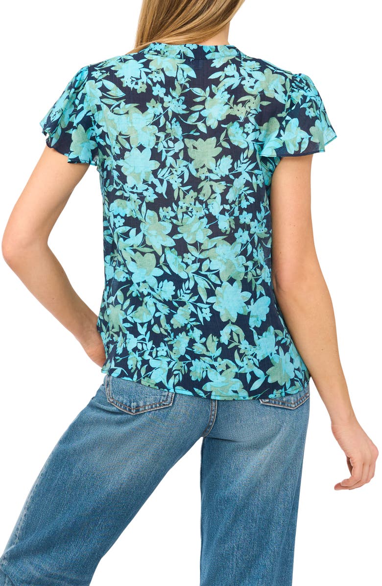 CeCe Floral Flutter Sleeve Top, Alternate, color, Classic Navy